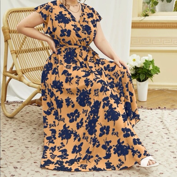 Dresses & Skirts - Boho floral print butterfly sleeve belted maxi dress